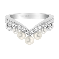 Chaumet Josephine Aigrette White Gold Pearl Diamond Ring Size 51 083292