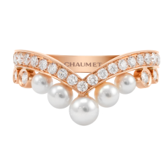 Chaumet Josephine Pink Gold Pearl Diamond Ring 084408