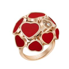 Chopard Happy Hearts Rose Gold Red Stone Diamond Ring Size 52 827482-5809