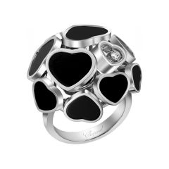 Chopard Happy Hearts White Gold Onyx Diamond Ring Size 52 827482-1209