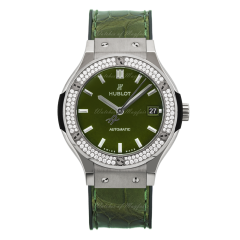 565.NX.8970.LR.1104 | Hublot Classic Fusion Green Titanium Diamonds 38mm watch. Buy Online
