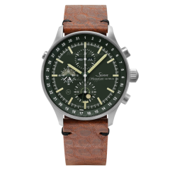 3006.011 | Sinn Hunting 3006 Chronograph Moonlight  Dark Green Dial Cowhide Style Brown Leather 44 mm watch. Buy Online