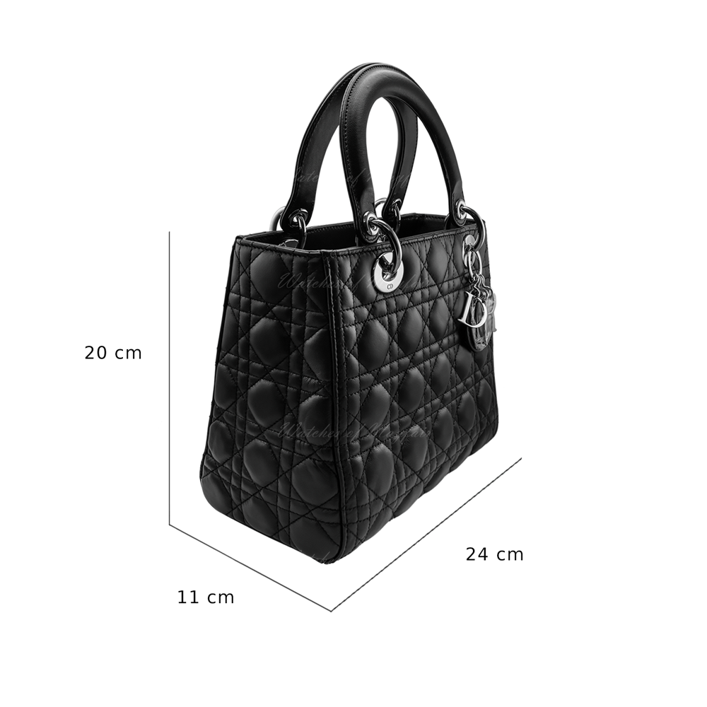 Dior Medium Lady Dior Black Cannage Lambskin Leather and Silver Hardware Handbag M0565PNGE M900 Buy Online Watches of Mayfair