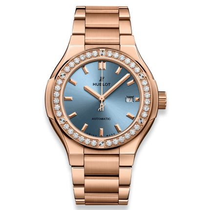 585.OX.891L.OX.1204 | Hublot Classic Fusion King Gold Light Blue Bracelet 33mm watch. Buy Online