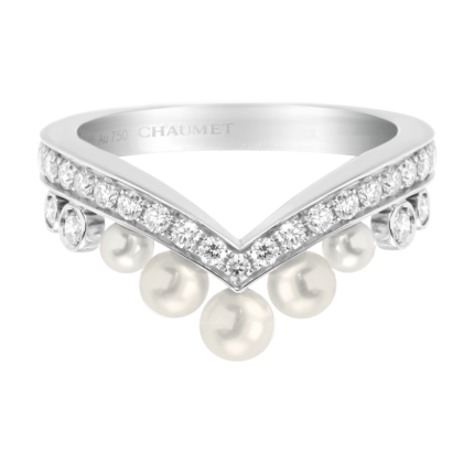 083292|Chaumet Josephine Aigrette White Gold Pearl Diamond Ring Size 52