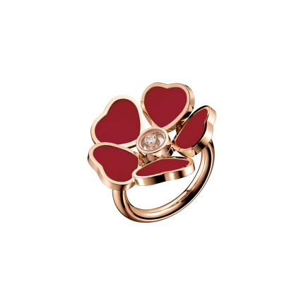 82A085-5809 | Chopard Happy Hearts Flowers Rose Gold Red Stone Ring Size 52