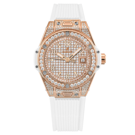 485.OE.9000.RW.1604 | Hublot Big Bang One Click King Gold White Full Pave 33 mm watch. Buy Online
