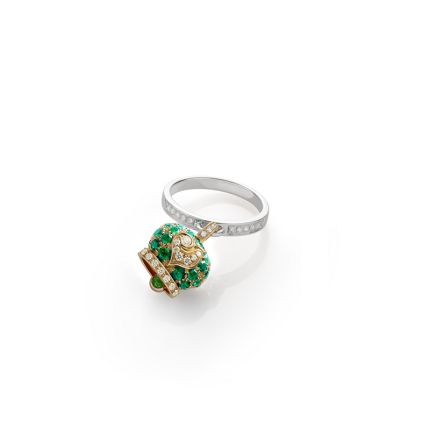 C.37731 Chantecler Campanelle White Yellow Gold Diamond Emerald Ring 